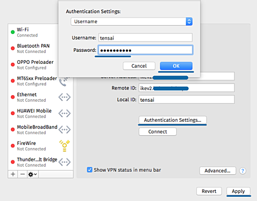 MacOS VPN authentication settings