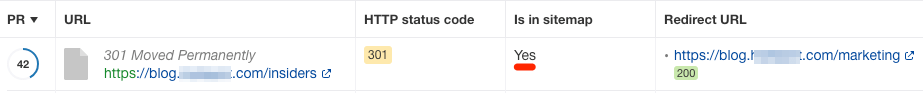 301 redirect in sitemap