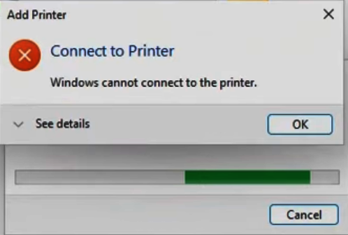 Error Windows cannot connect to the printer