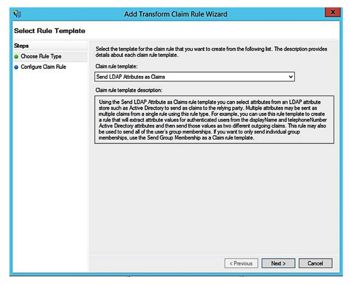 A screenshot showing the selection of the claim rule template.