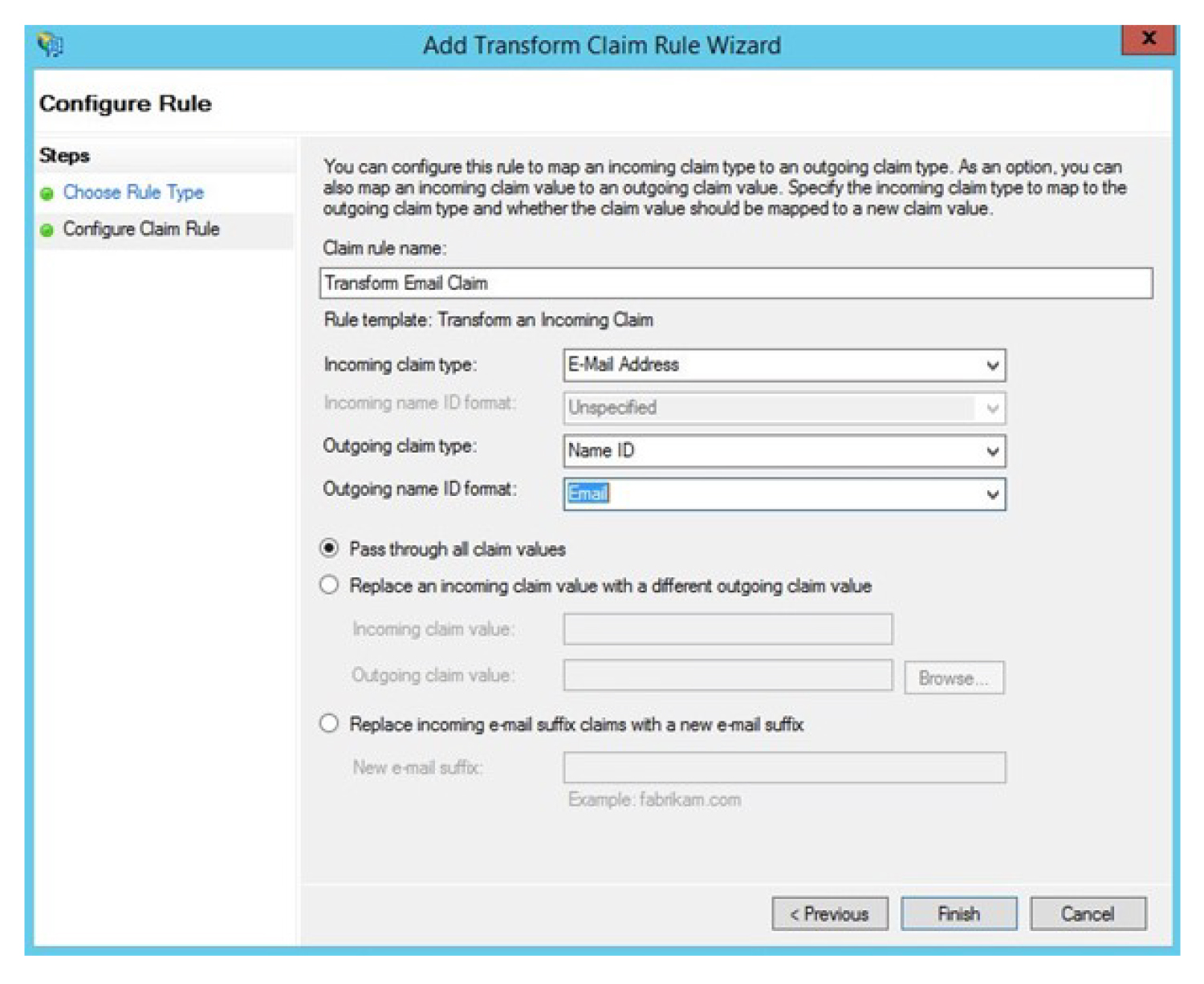 A screenshot showing the configuration of claim rules.
