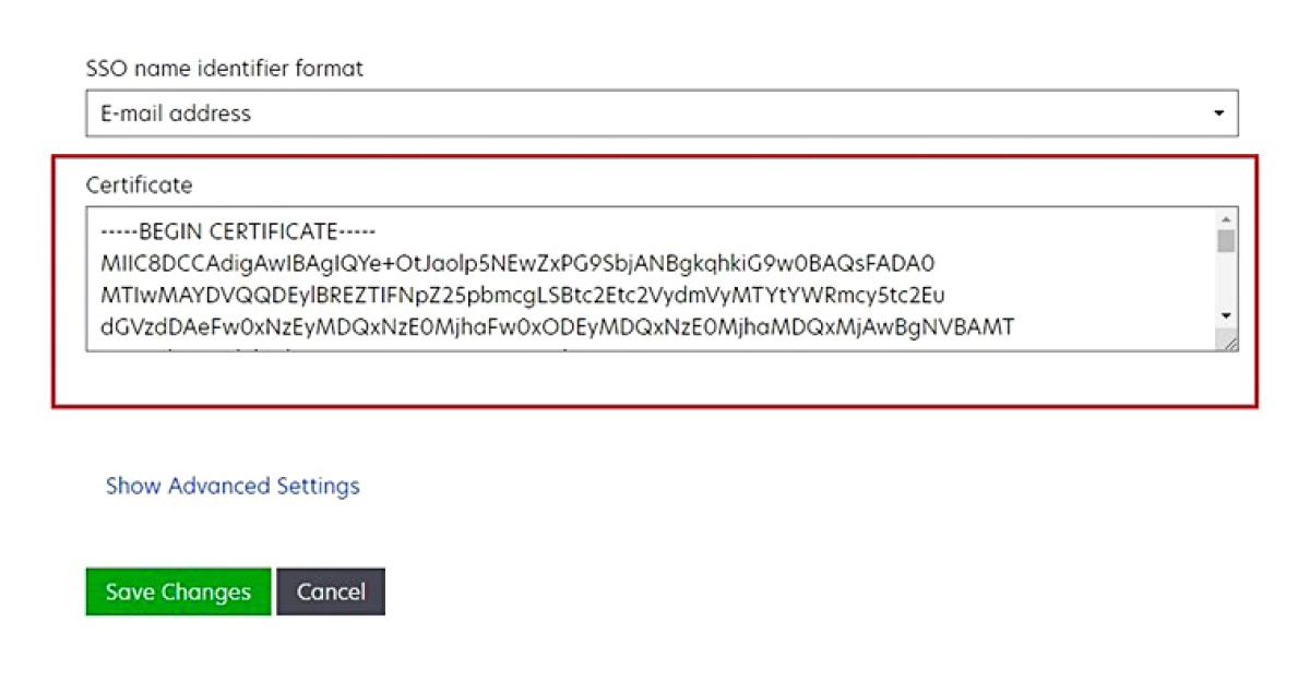 A screenshot showing the certificate information.