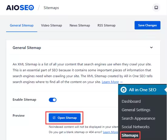 AIOSEO插件生成站点地图