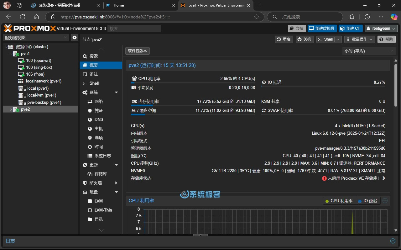 Proxmox VE 网页管理界面